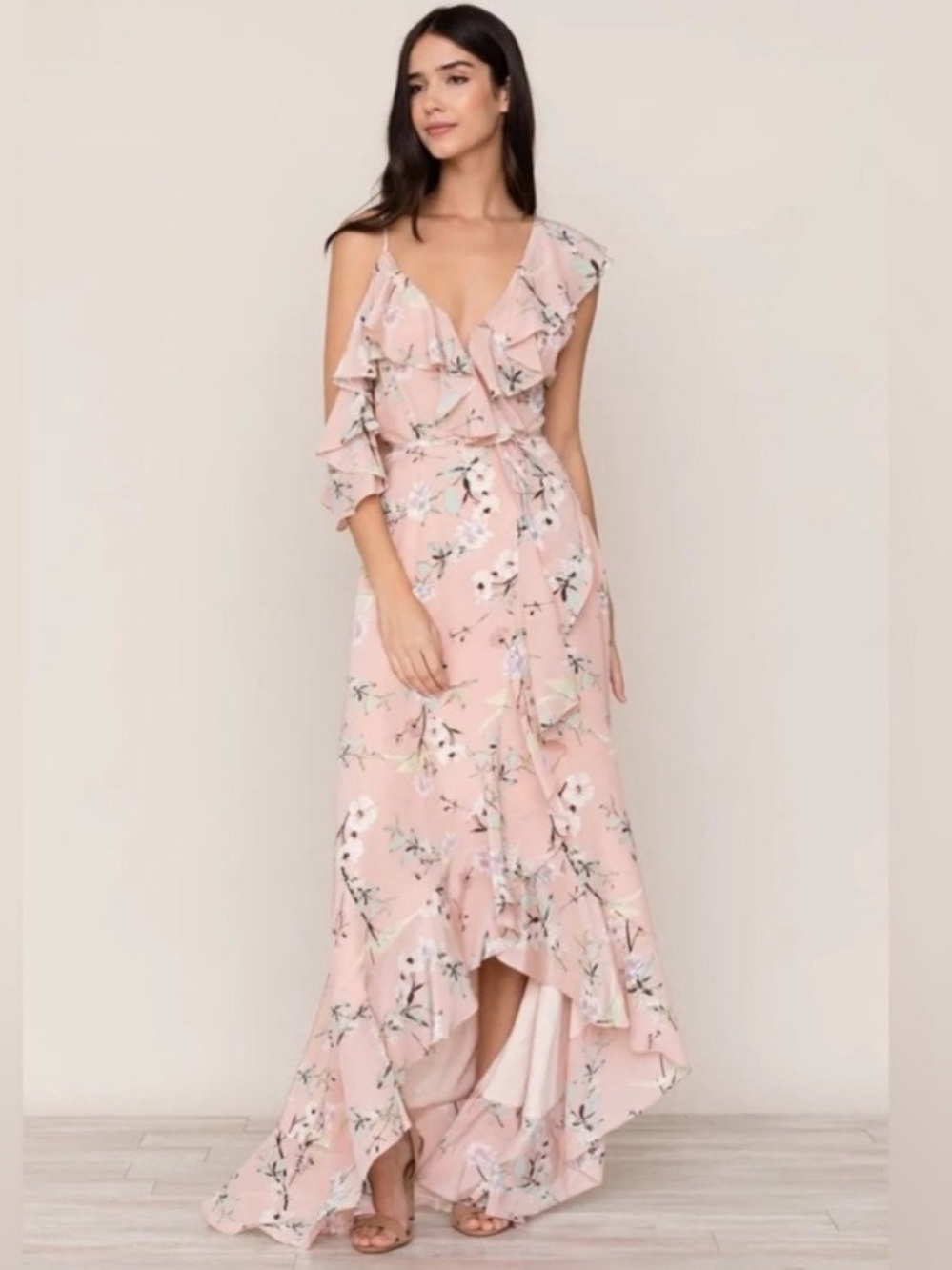 NWT YUMI KIM Silk Wrap Butterfly Kiss Maxi Dress in Elderflowers Cameo Pink S